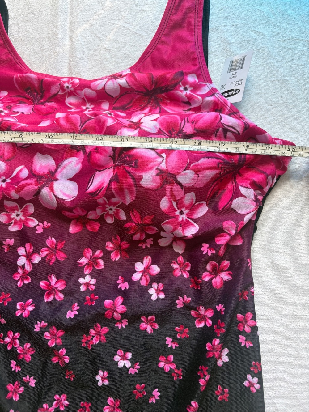 Aquamore Floral Fade Pink to Black One-Piece Swimsuit SZ 20W D Built-in Bra Line - Picture 13 of 13